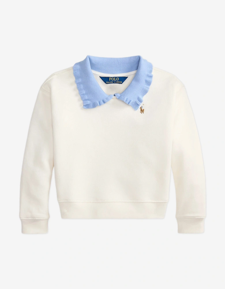 Girls Collared Sweatshirt in Ivory
