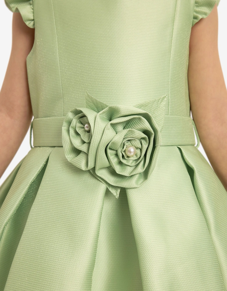 Girls Dress with Matching Floral Bag in Green