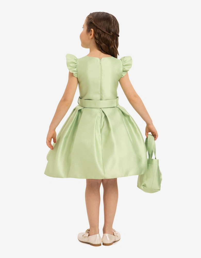 Girls Dress with Matching Floral Bag in Green