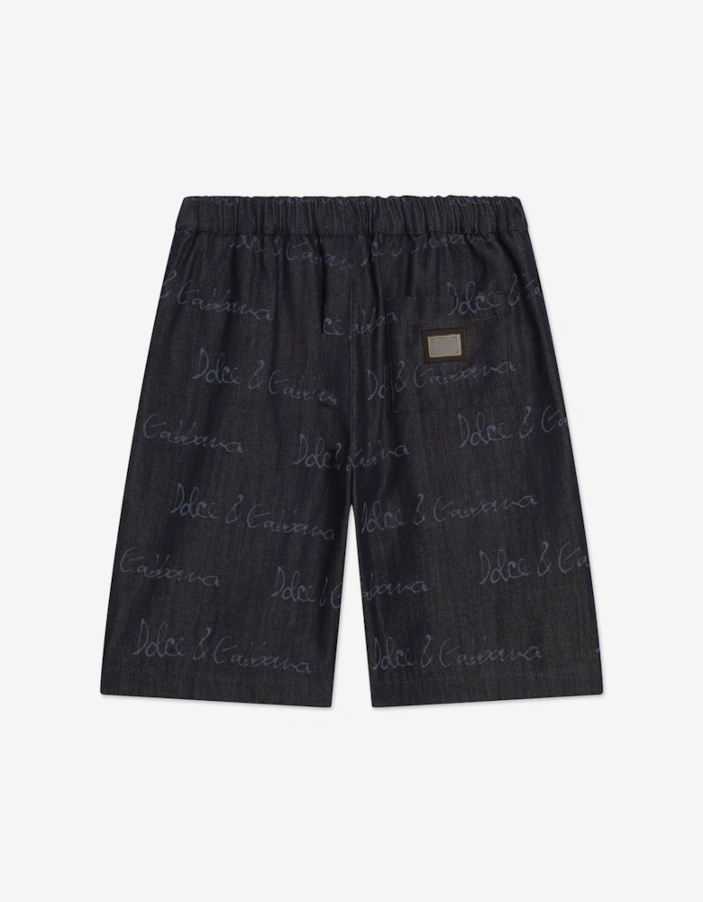 Boys Chambray Logo Bermuda Shorts in Navy