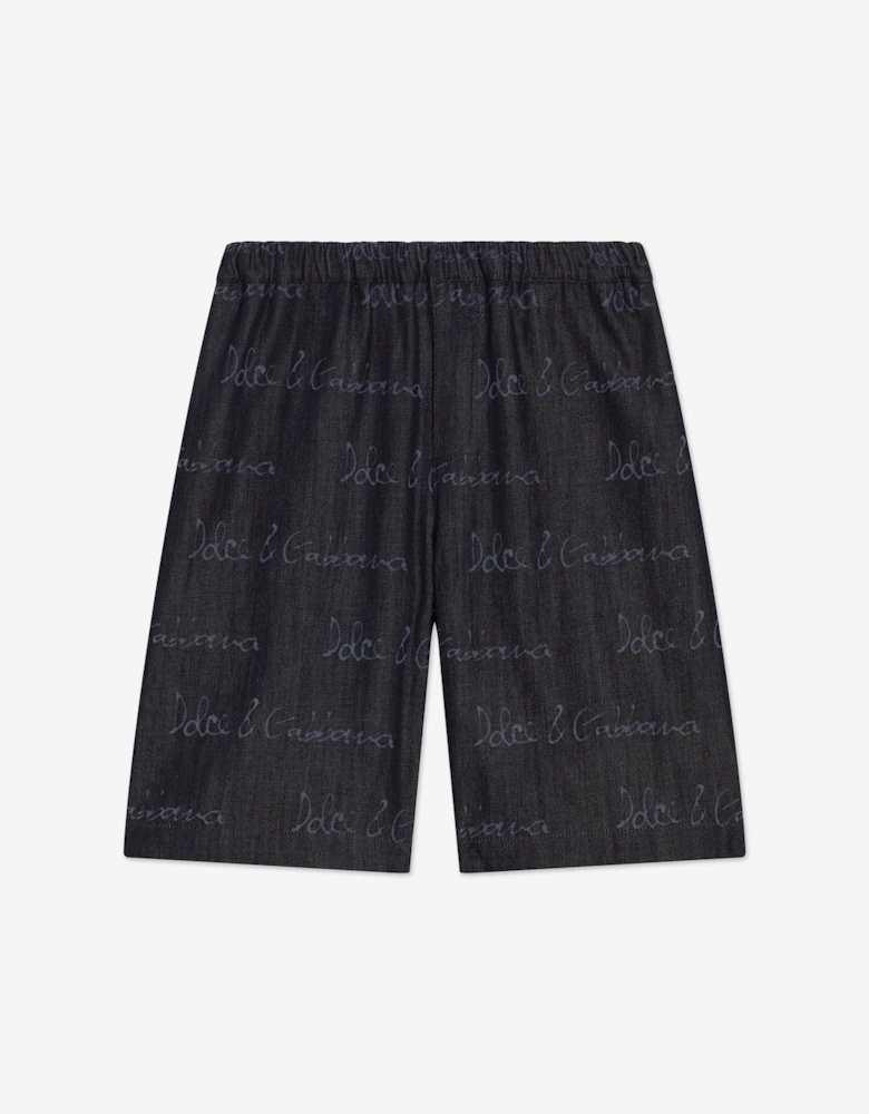 Boys Chambray Logo Bermuda Shorts in Navy