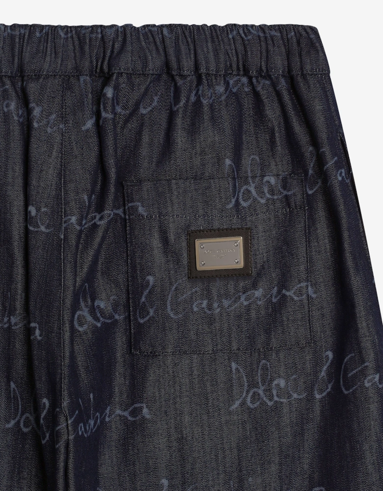 Boys Chambray Logo Bermuda Shorts in Navy