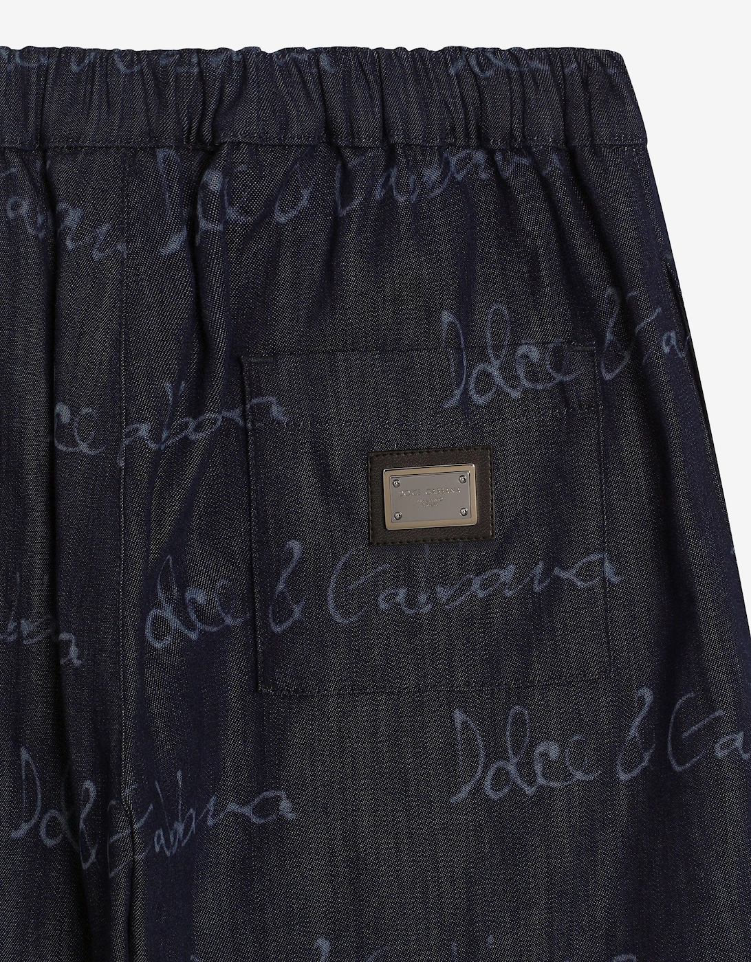 Boys Chambray Logo Bermuda Shorts in Navy