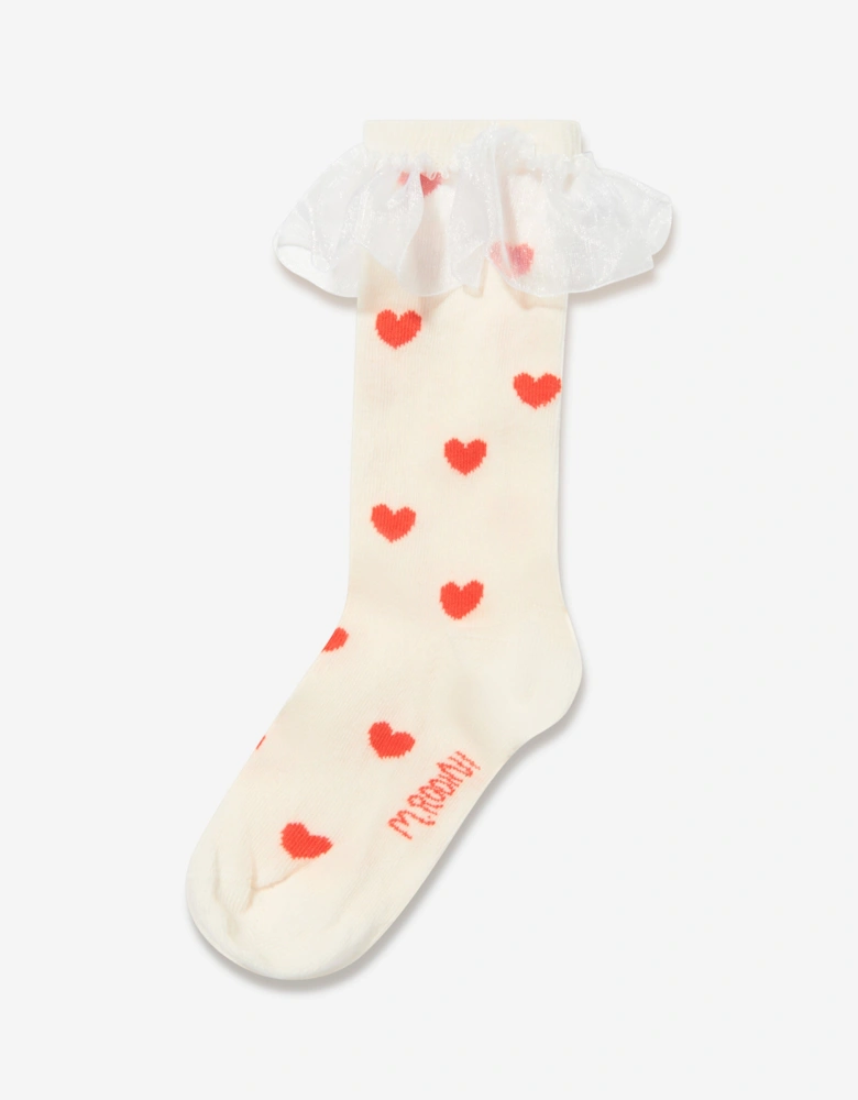 Girls Hearts Frill Socks in White