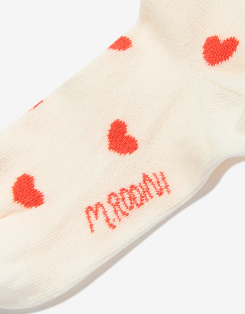 Girls Hearts Frill Socks in White