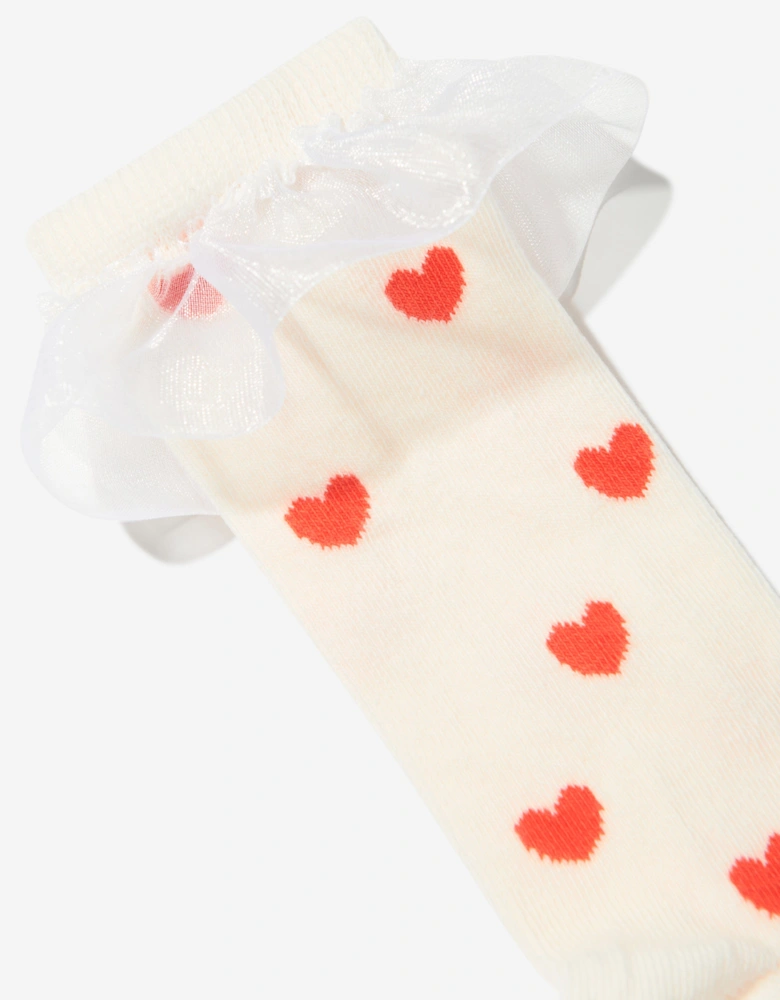 Girls Hearts Frill Socks in White