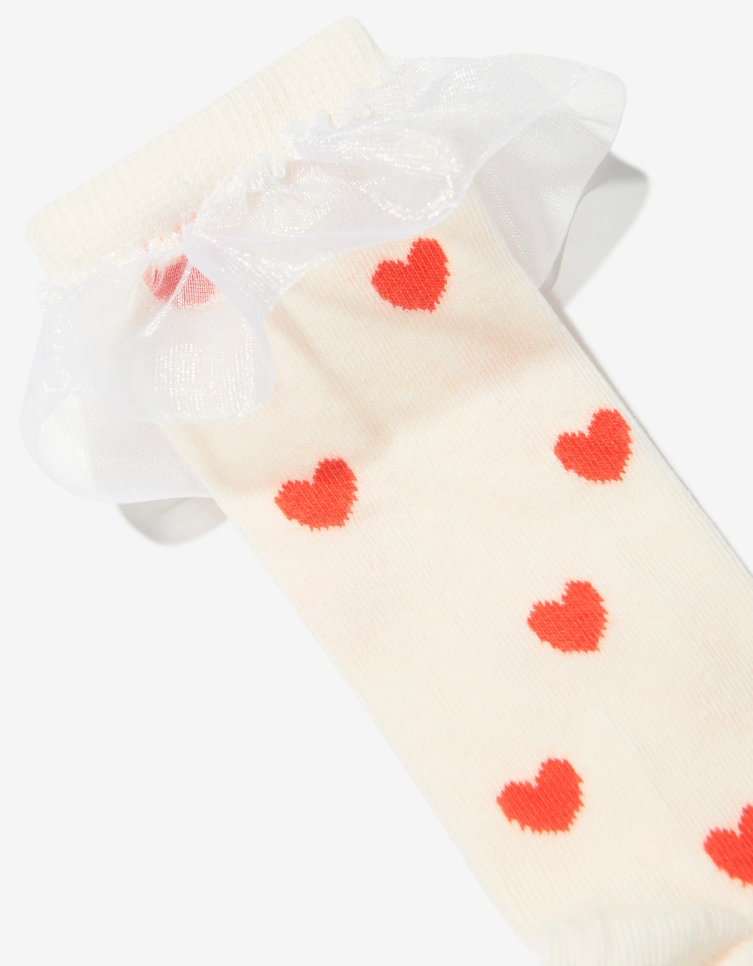 Girls Hearts Frill Socks in White