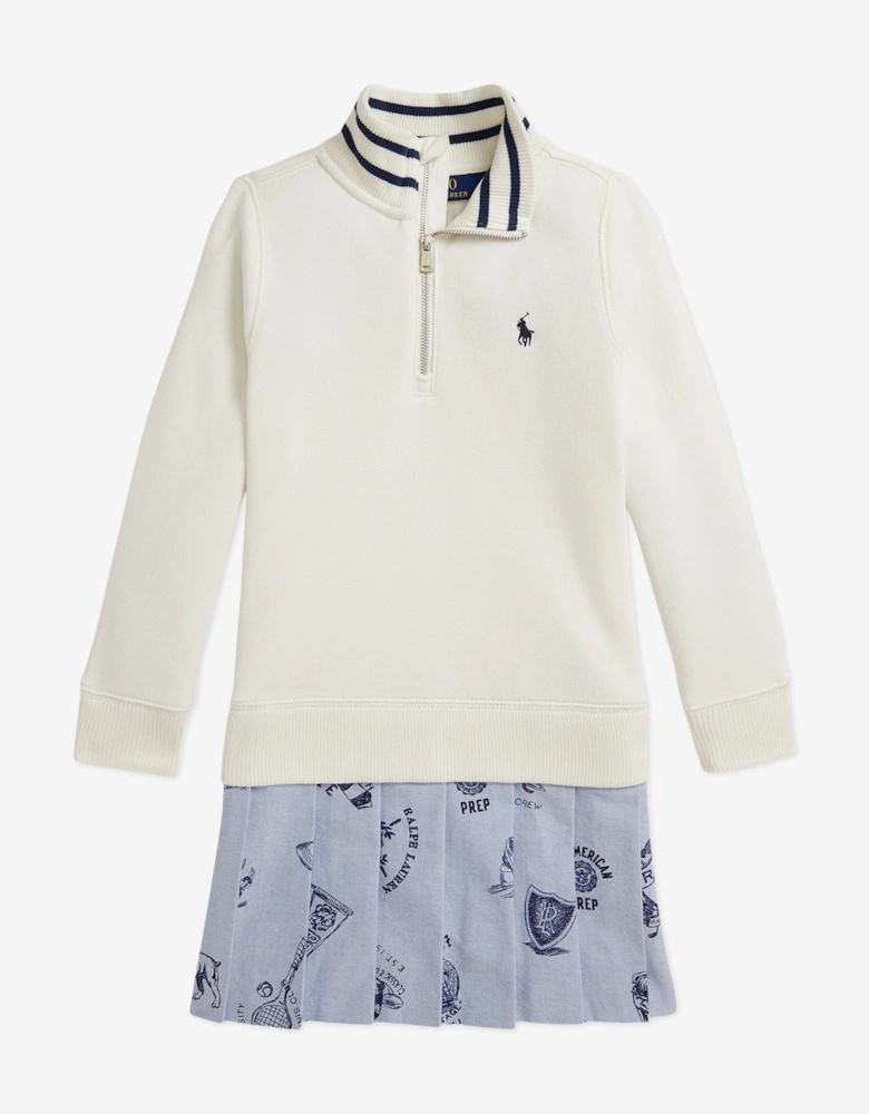 Girls Quarter Zip Sweater Dress in Ivory