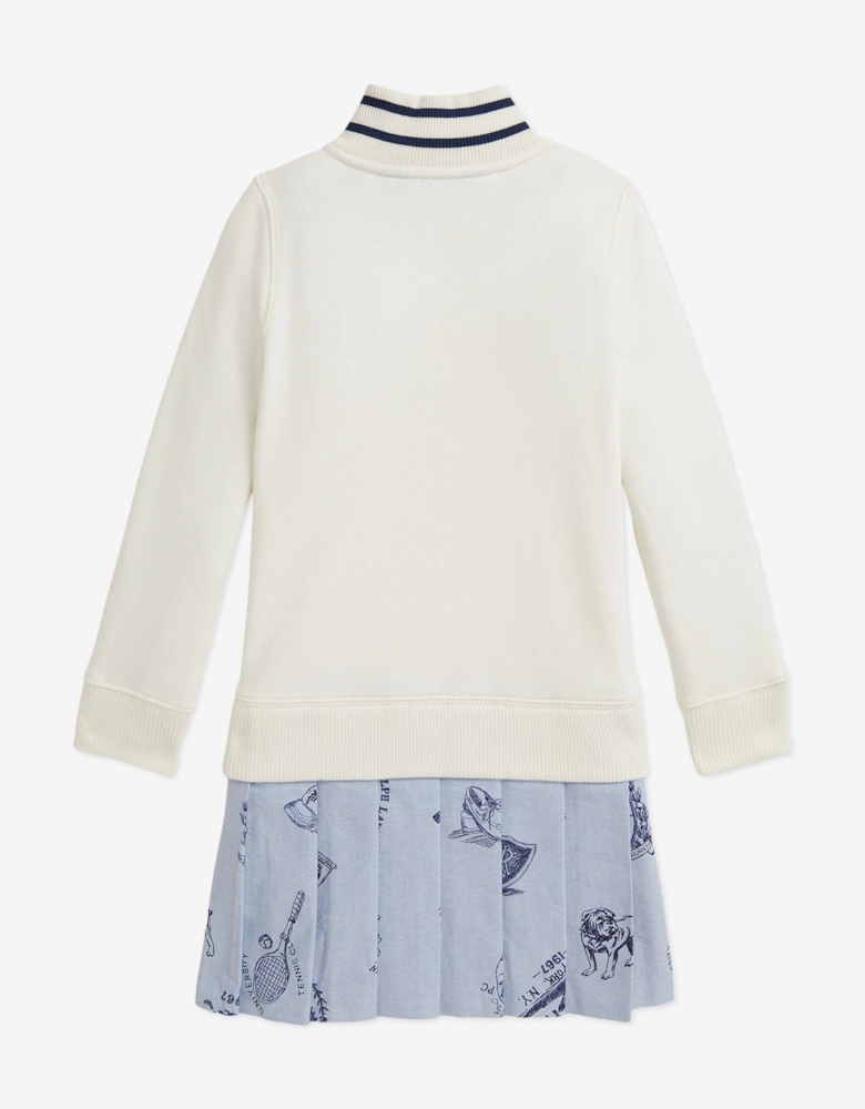 Girls Quarter Zip Sweater Dress in Ivory