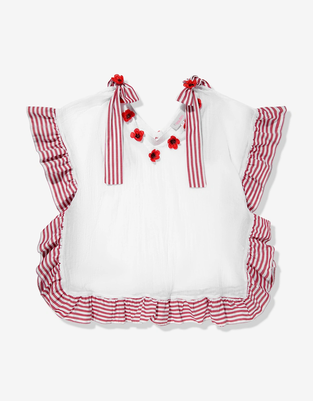 Girls Striped Ruffle Poppy Flower Kaftan in White, 5 of 4