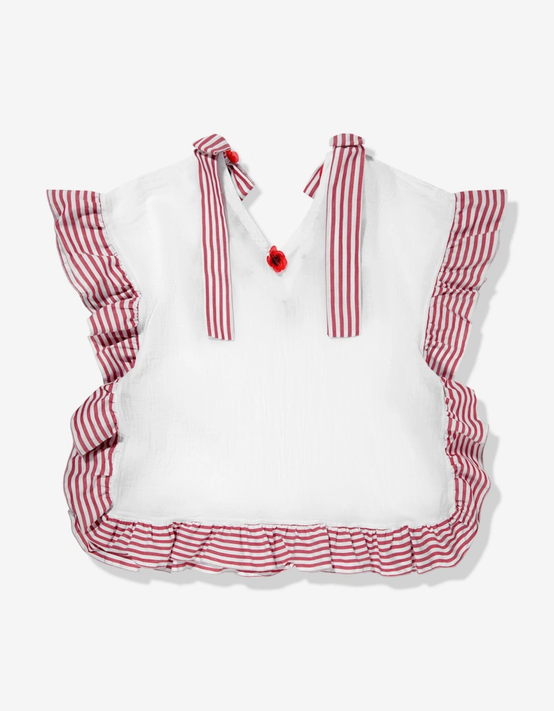 Girls Striped Ruffle Poppy Flower Kaftan in White