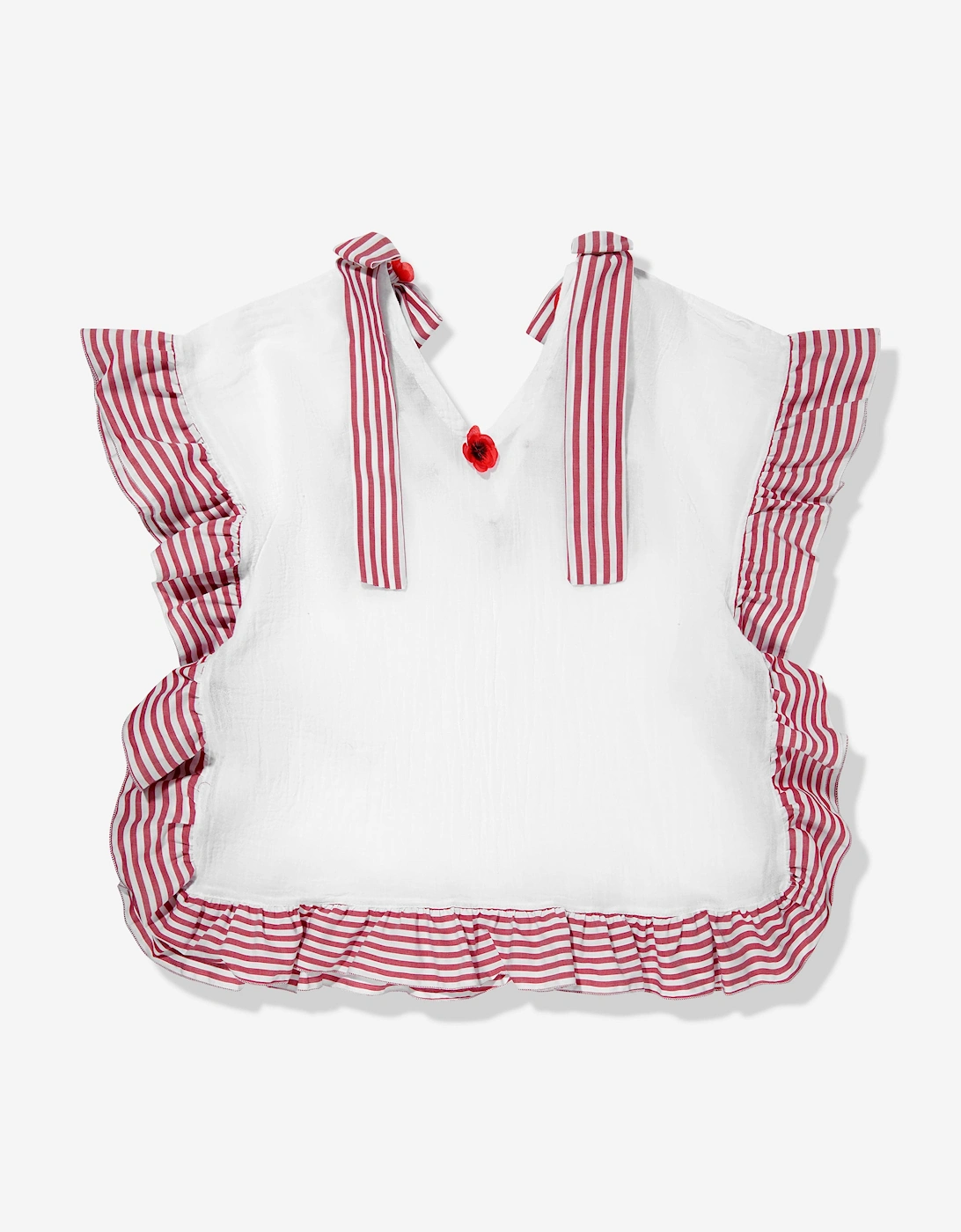 Girls Striped Ruffle Poppy Flower Kaftan in White
