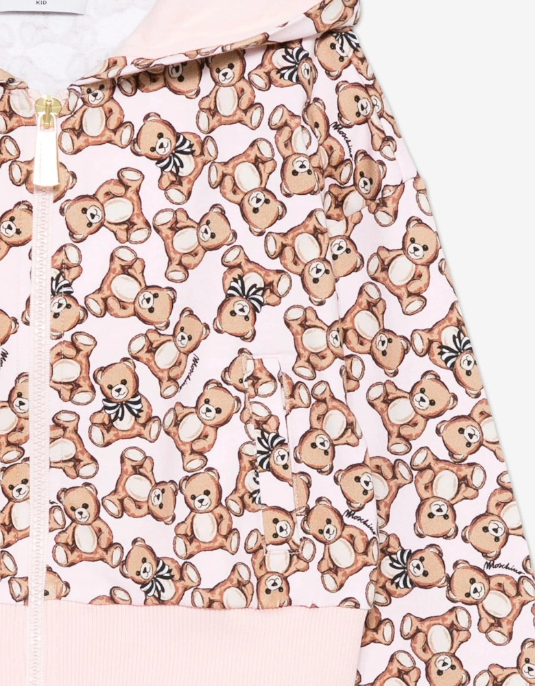 Girls Teddy Bear Zip Up Top in Pink