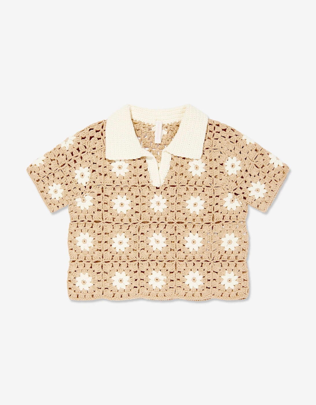 Girls Cascadian Crochet Polo Shirt in Ivory, 5 of 4