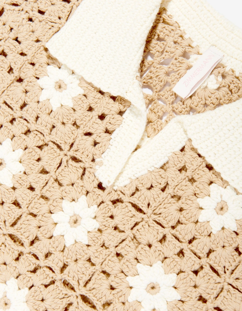 Girls Cascadian Crochet Polo Shirt in Ivory