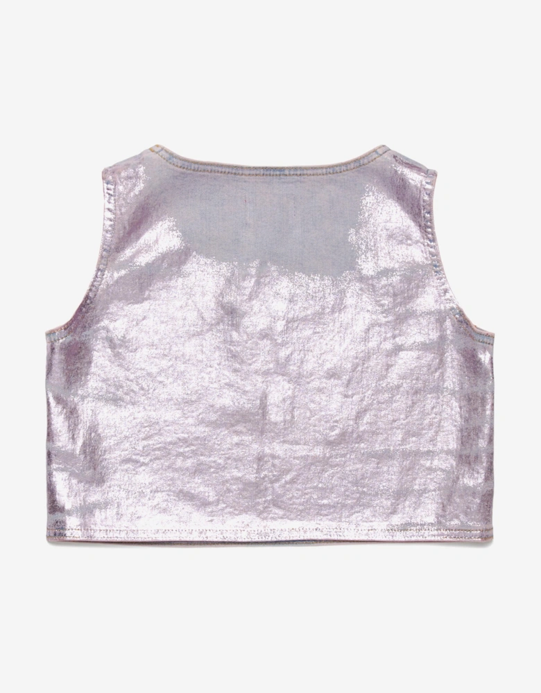 Girls Metallic Coated Sleeveless Top in Pink