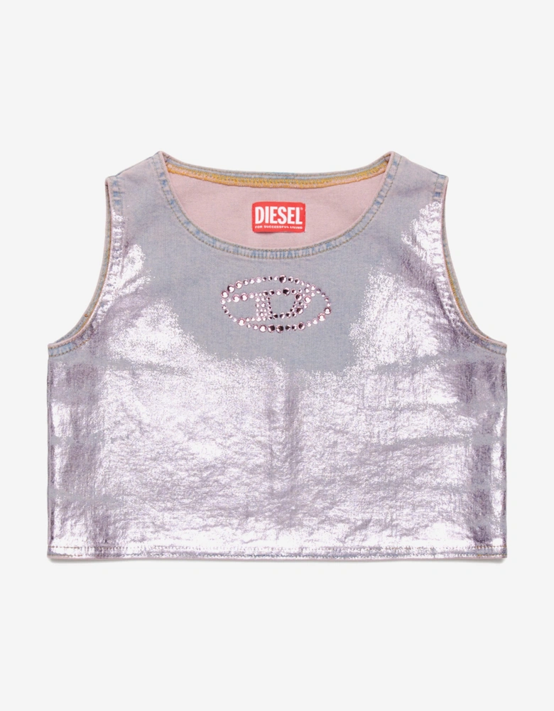 Girls Metallic Coated Sleeveless Top in Pink