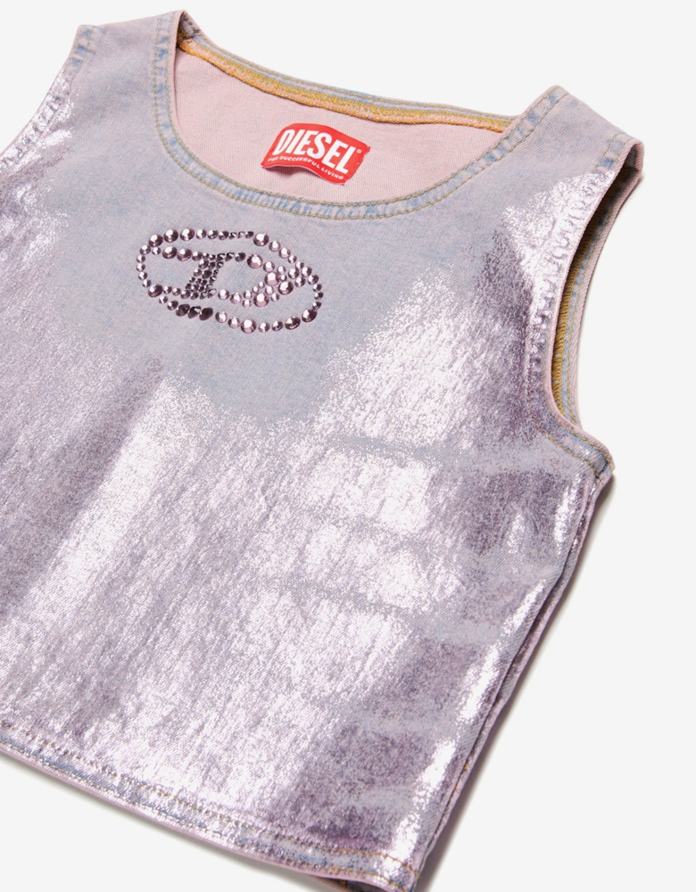 Girls Metallic Coated Sleeveless Top in Pink