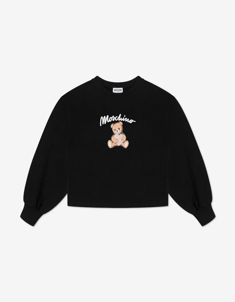 Girls Teddy Bear Logo Sweatshirt in Black
