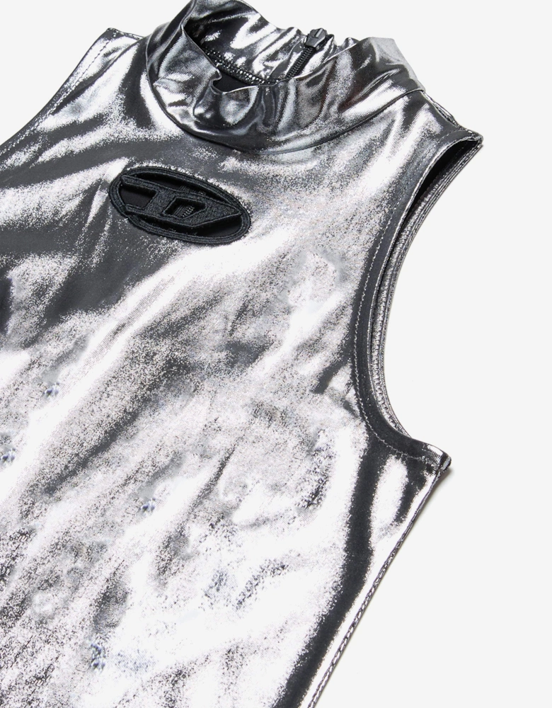 Girls Metallic Sleeveless Dress in Silver
