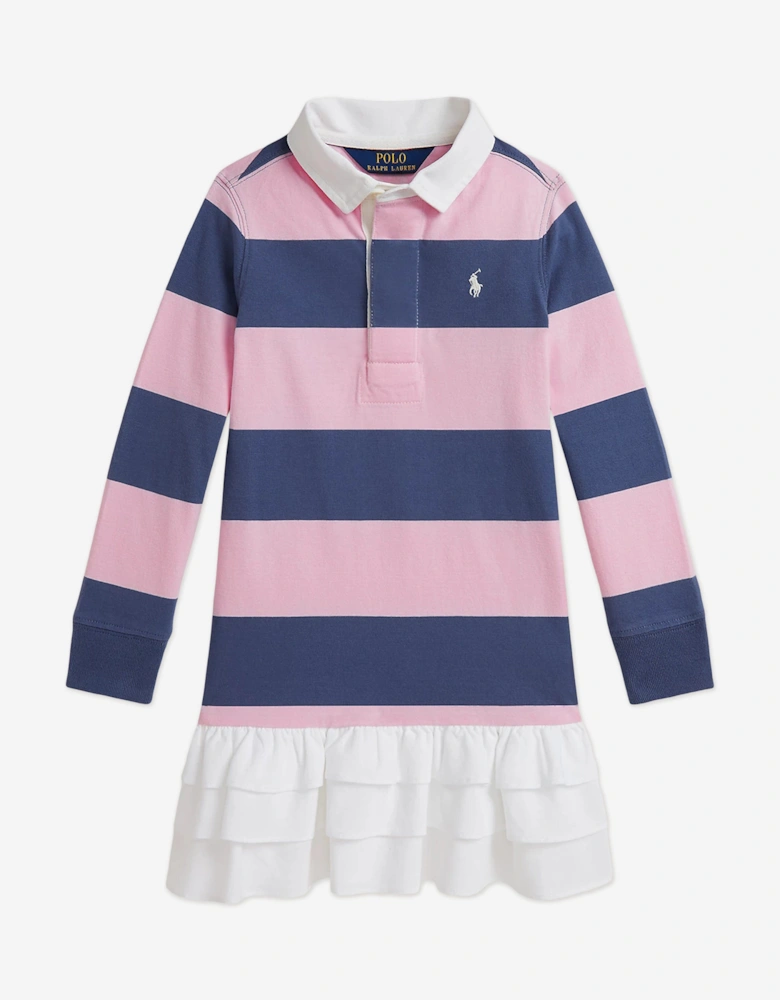 Girls Striped Rugby Dress in Navy
