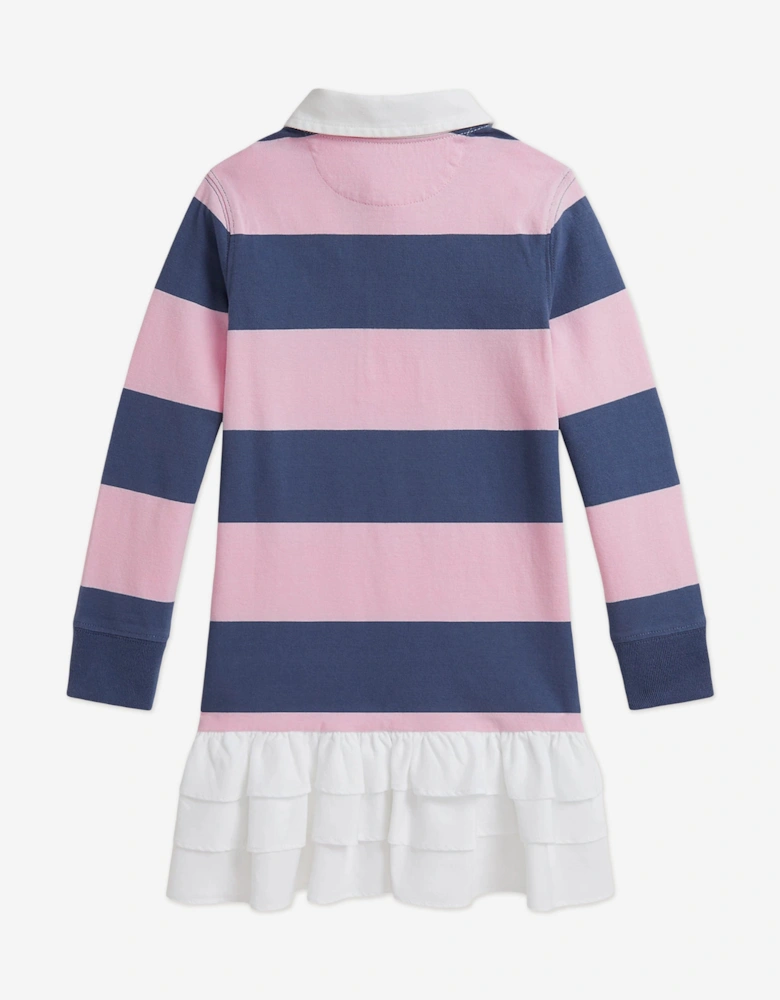 Girls Striped Rugby Dress in Navy