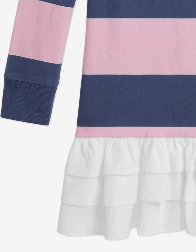 Girls Striped Rugby Dress in Navy