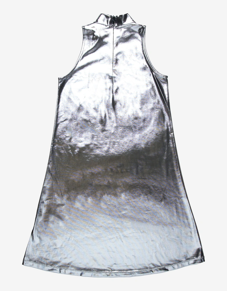 Girls Metallic Sleeveless Dress in Silver