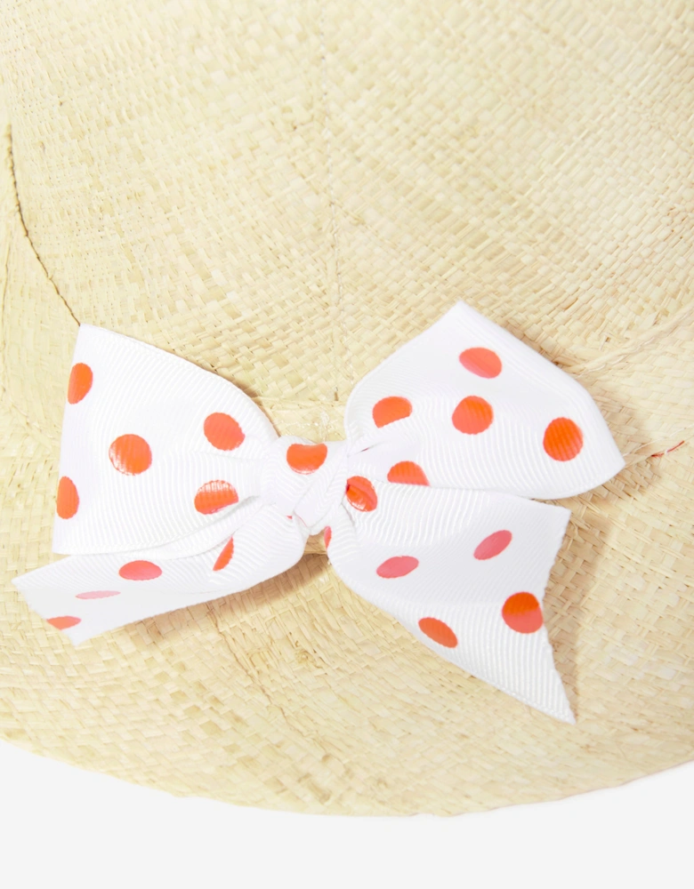 Girls Poppy Flowers Straw Hat in Beige