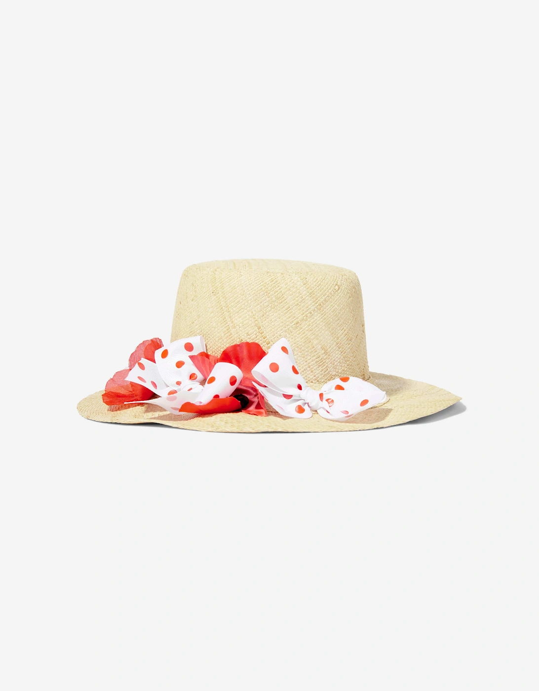 Girls Poppy Flowers Straw Hat in Beige, 5 of 4