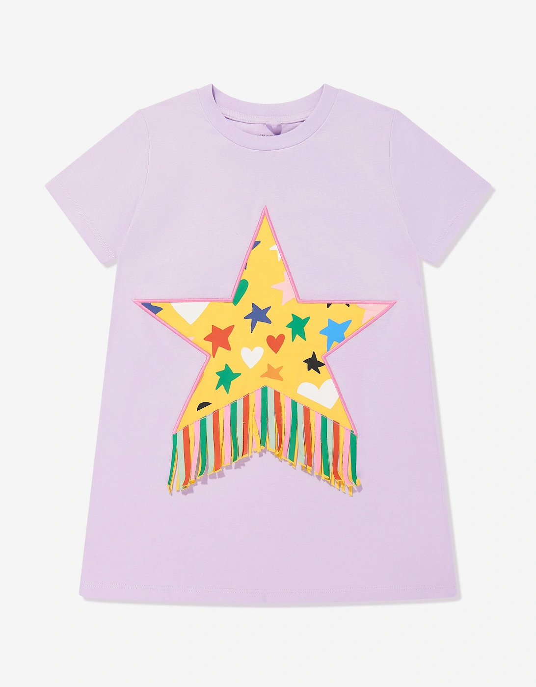 Girls Fringed Star Jersey Dress in Purple, 5 of 4