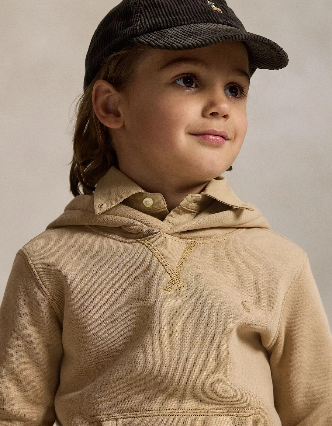 Boys Logo Hoodie in Beige