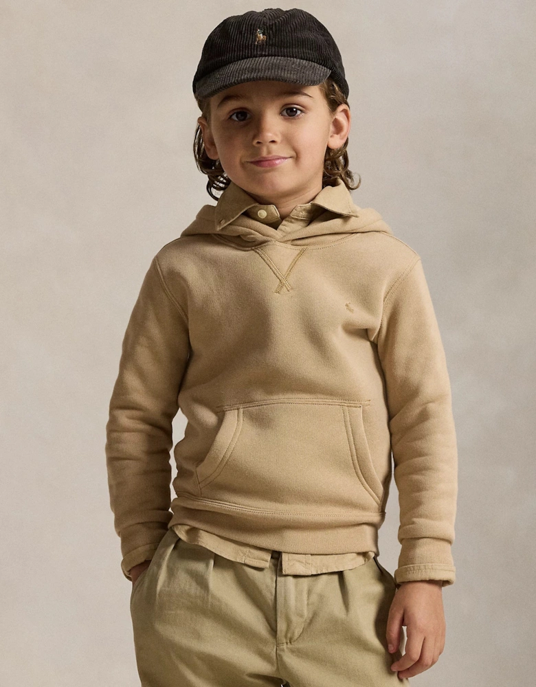 Boys Logo Hoodie in Beige