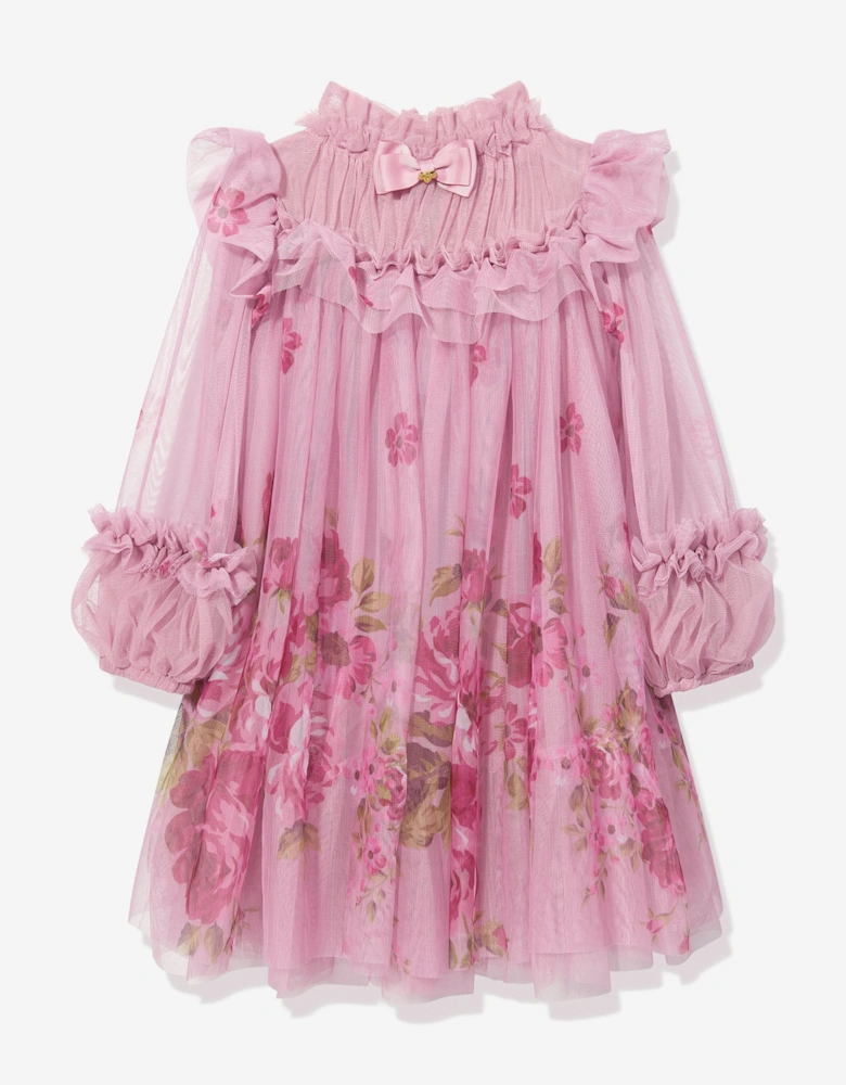 Angels Face Girls Nadiya Border Print Tulle Dress in Pink