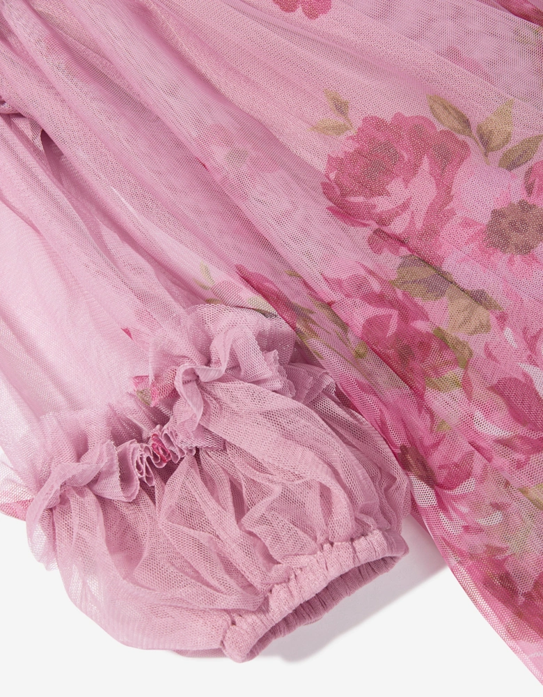 Angels Face Girls Nadiya Border Print Tulle Dress in Pink