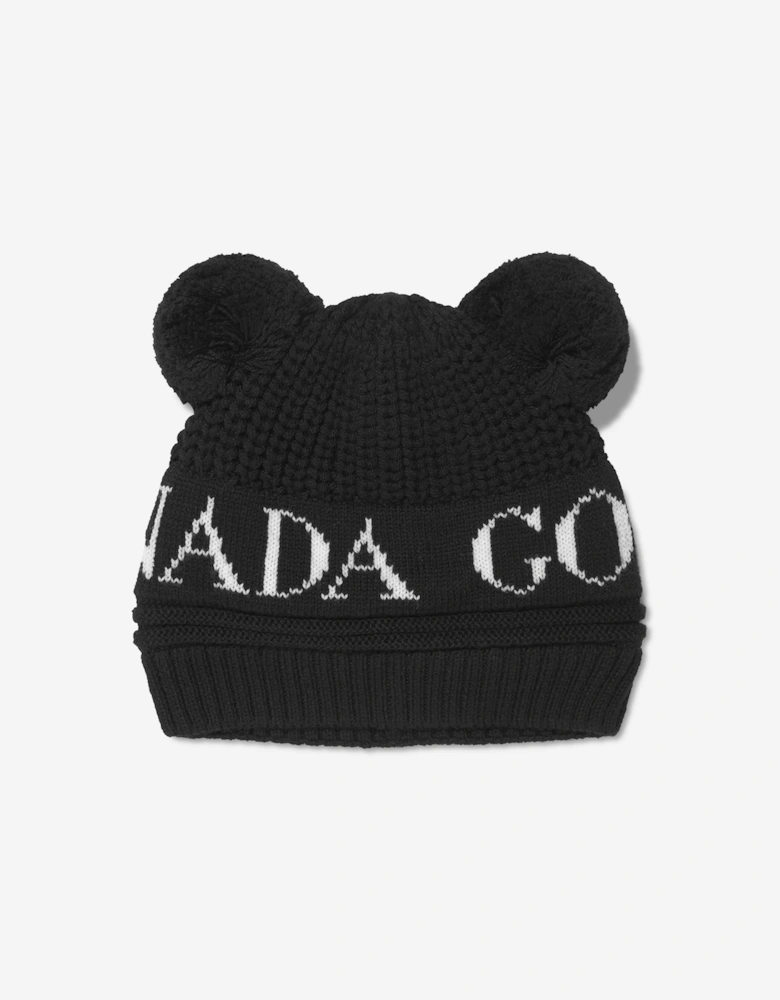 Baby Double Pom Pom Hat in Black