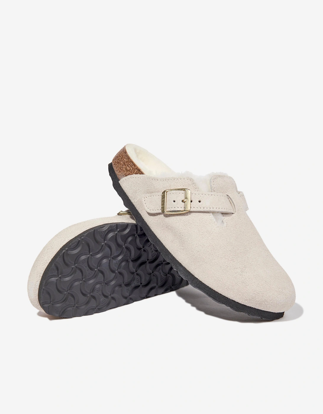 Shearling Suede Clogs in White