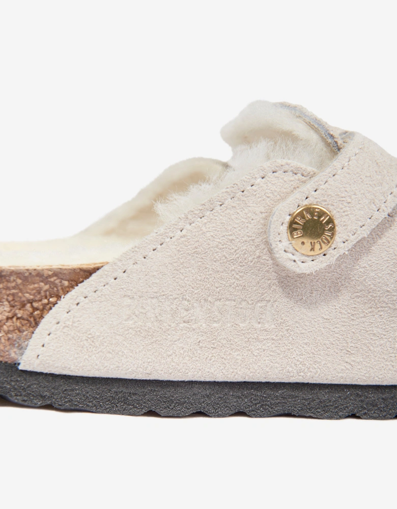 Shearling Suede Clogs in White