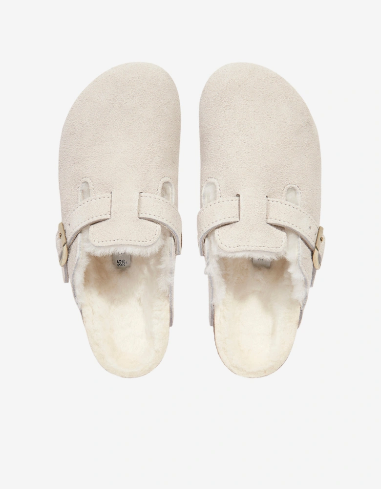 Shearling Suede Clogs in White
