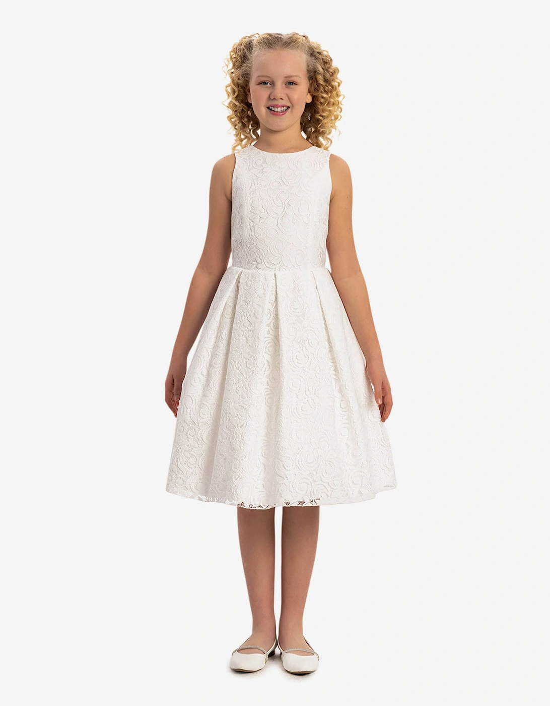 Girls Lace Dress with Bolero in White