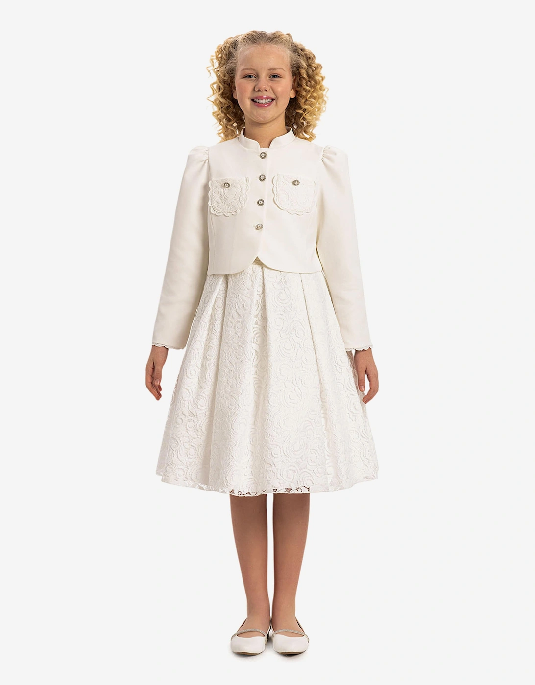 Girl's Dress & Fleur Girls Lace Dress with Bolero in White - Size: 9 years