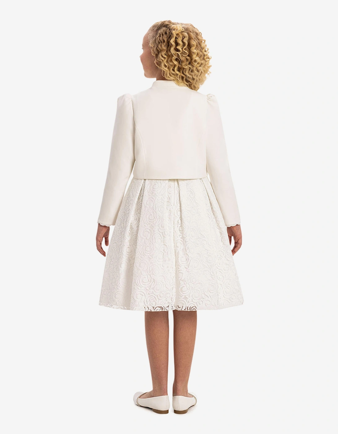 Girls Lace Dress with Bolero in White