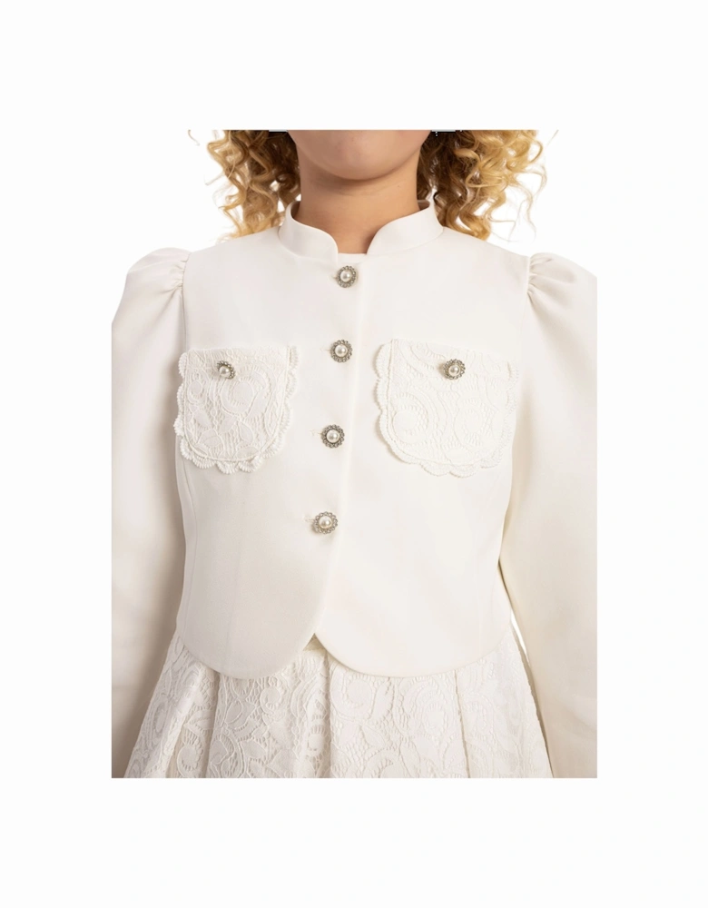Girls Lace Dress with Bolero in White