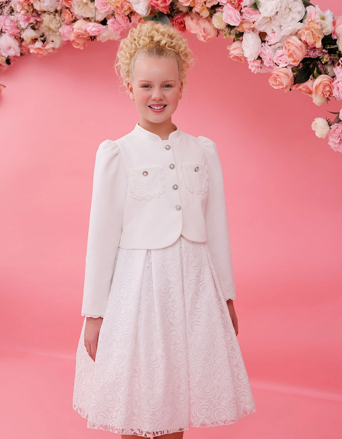Girls Lace Dress with Bolero in White