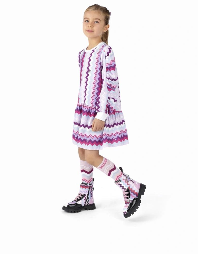 Girls Zigzag Dress in Pink