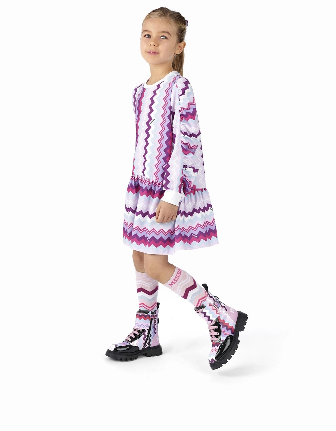 Girls Zigzag Dress in Pink