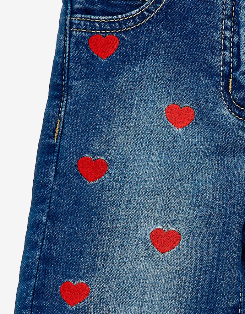 Girls Heart Denim Fleece Jeans in Blue