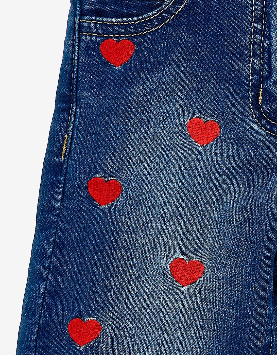 Girls Heart Denim Fleece Jeans in Blue