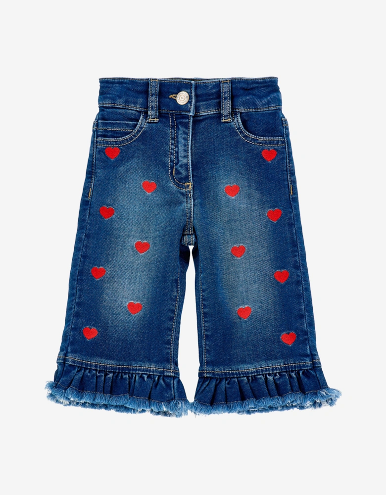 Girls Heart Denim Fleece Jeans in Blue