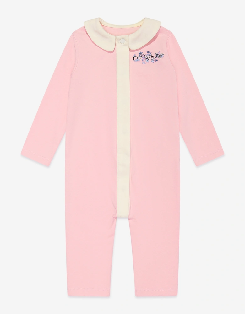Baby Girls Bookish Flowers Romper in Pink
